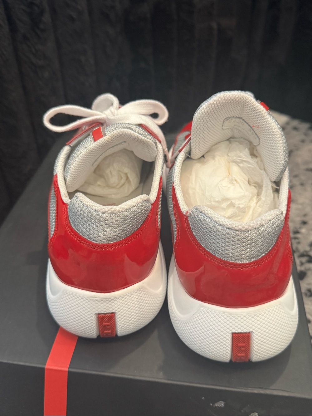Prada Red and White Women’s Patent Sneakers - Picture 4 of 8